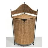 Metal & wicker corner shelf storage hamper