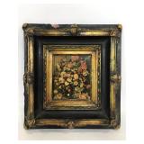 Floral bouquet print in vintage Italian wood frame