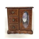 Red wood pink felt lined jewelry box