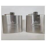 Two Sobieski vodka stainless steel flasks