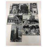 Seven vintage Red Cross postcards signed artwork