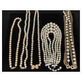 Five vintage faux Pearl necklaces
