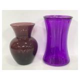 Two purple glass vases