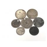 Antique coins, love token, and two planchets