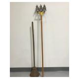 Yard seed hole maker and vintage farm tool combo