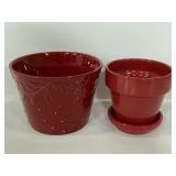 Pair of red ceramic garden planters