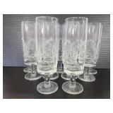 Eleven stemmed glasses wheat etched