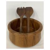 Thailand wood salad bowl w/ serving utensils