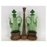Green glass Oil & vinegar bottles