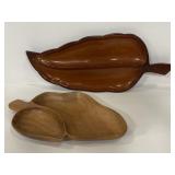 Pair of carved wood divided leaf trays