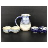 Stoneware pitcher with 2 condiment dishes