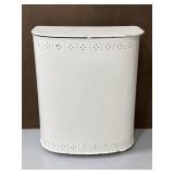 Vintage white painted metal laundry hamper