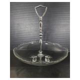 Glass triple footed server w/ metal handle