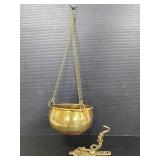 Brass hanging planter w/ brass dragon hook