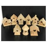 Lot of 9 unfinished craft wood birdhouses