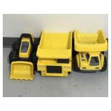 Two little tikes and one no brand kids toy trucks