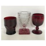 Lot of 3 vintage red glasses