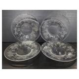 Set of 4 glass grape vine etched glass saucers