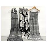 Trio of black and white long vacation maxi dresses