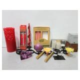 Collection of candles and holders