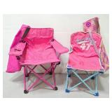 Two old pink childrens camping chairs