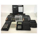 Basket of vintage calculators