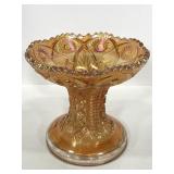 Vintage marigold carnival glass pedestal dish