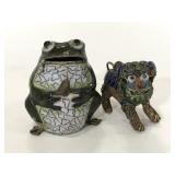 Vintage enameled petite frog and foo dog