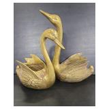 Two vintage brass swan planters