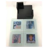Set of 4 glass photo coasters with holder and box