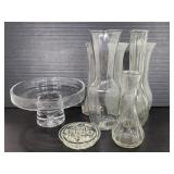 Collection of glass vases and flower frog