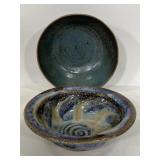 Pair of earthenware blue glazed pottery bowls