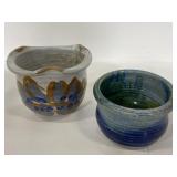 Two small glazed pottery planters
