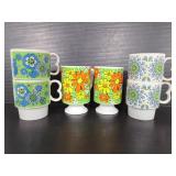 Six  vintage 60s flower power Japanese mugs
