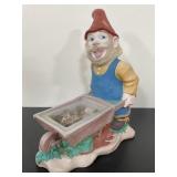 Vintage polyresin garden gnome w/ wheelbarrow