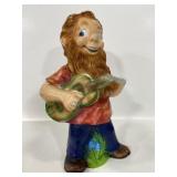 Vintage cement beard garden gnome w/ a guitar