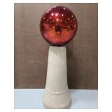 Clay pedestal  w/ red gazing ball