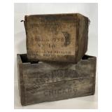 2 antique steel framed wood crates