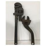 Vintage pipe wrench and adjustable wrench combo
