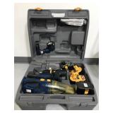 Ryobi case with electric tools and batteries