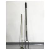 Pair of outdoor yard work rakes