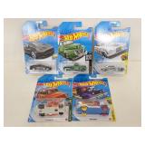 Five HotWheels cars new sealed