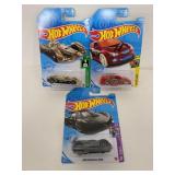 Three HotWheels cars