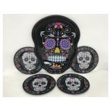 Set of 4 plastic sugar skull plates & serving tray