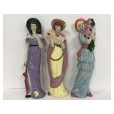 Trio of ceramic vintage hand painted ladies