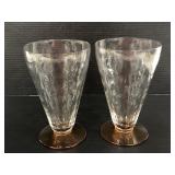 Pair of glass parfait cups w/ amber colored bottom