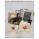Frames, hand towels, and decor