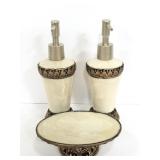 Pair of matching soap dispensers and soap dish