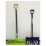 Pair of suncast and true temper snow shovels
