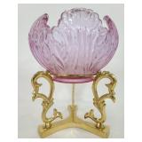 Purple tinted glass bowl on stand